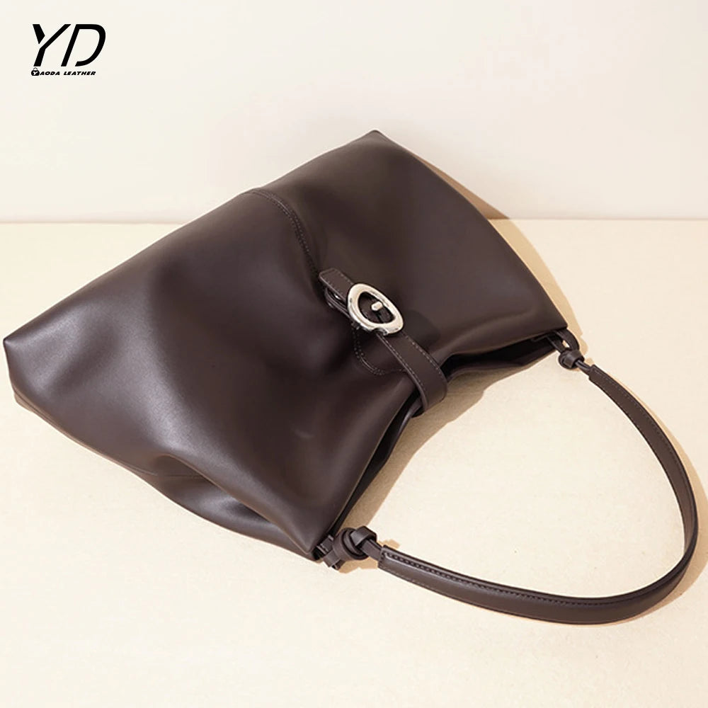 2025 New Elegant Large Capacity Women's Handbags Soft Genuine Leather Tote Bag Fashion High Quality Women Shoulder Bags
