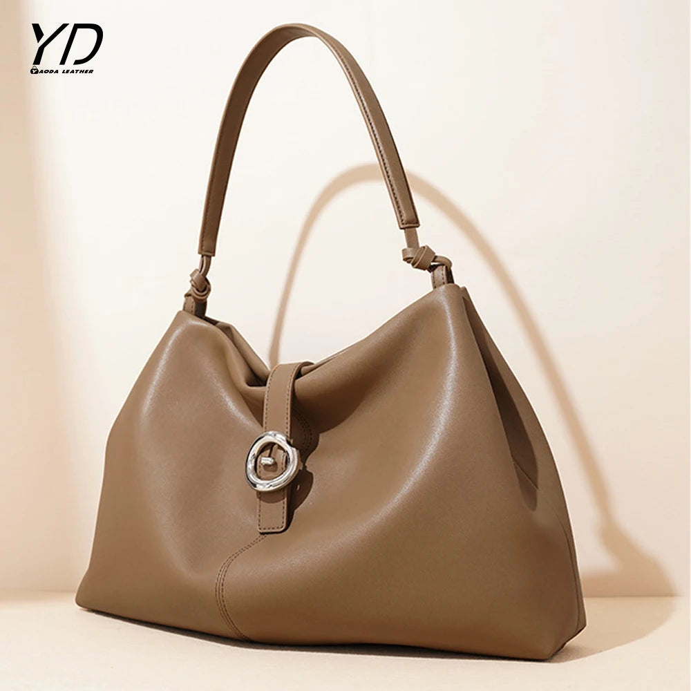 2025 New Elegant Large Capacity Women's Handbags Soft Genuine Leather Tote Bag Fashion High Quality Women Shoulder Bags