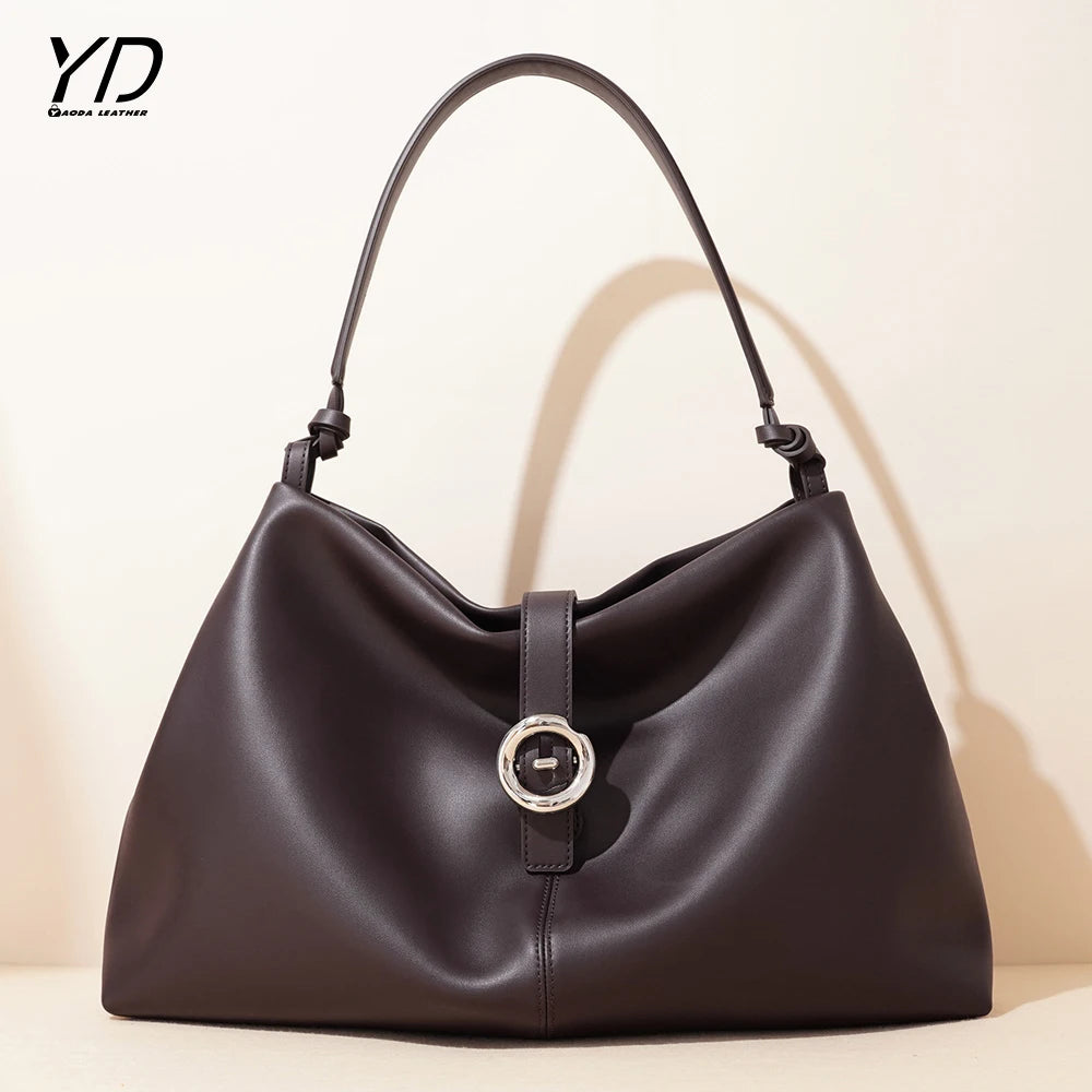 2025 New Elegant Large Capacity Women's Handbags Soft Genuine Leather Tote Bag Fashion High Quality Women Shoulder Bags