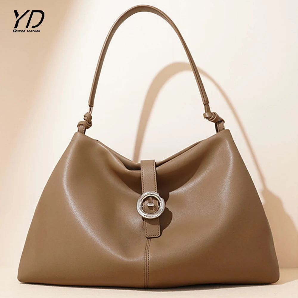 2025 New Elegant Large Capacity Women's Handbags Soft Genuine Leather Tote Bag Fashion High Quality Women Shoulder Bags