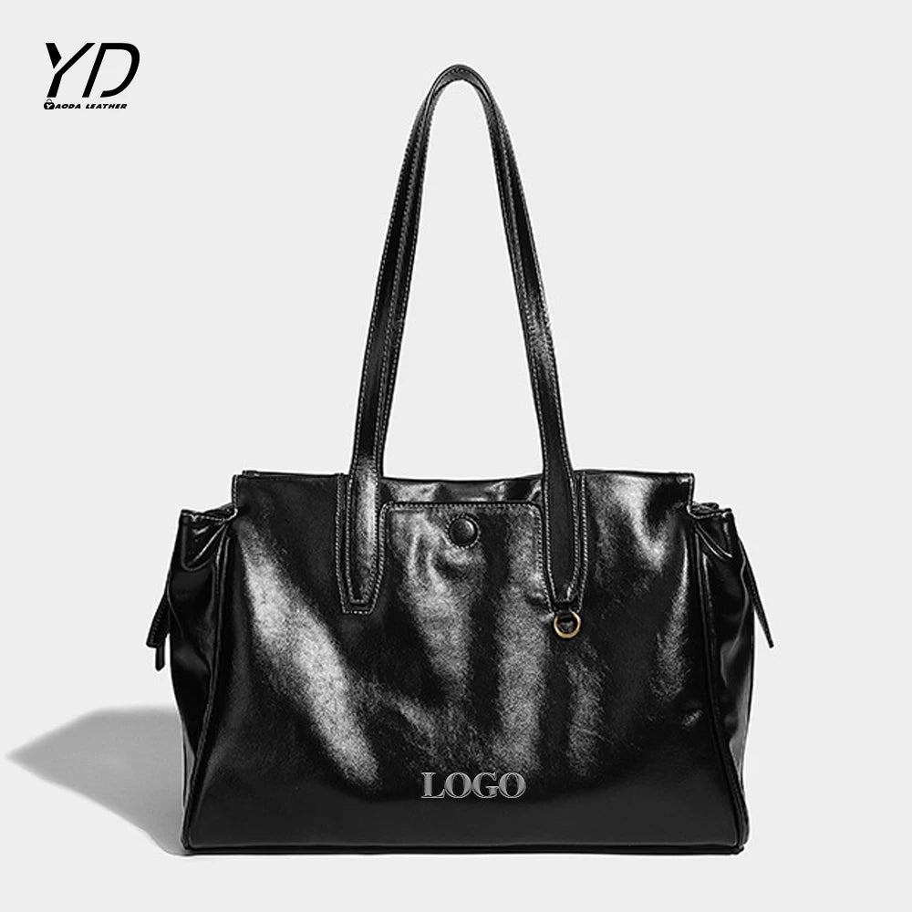 2025 New Fashion Simple Casual Large Capacity PU Lady Shoulder Tote Bag Support Customized Logos