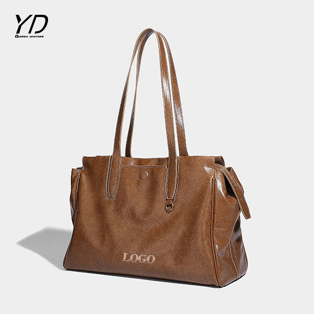 2025 New Fashion Simple Casual Large Capacity PU Lady Shoulder Tote Bag Support Customized Logos