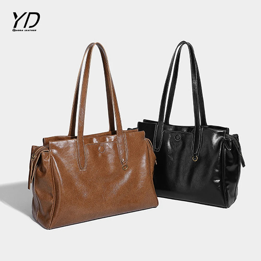 2025 New Fashion Simple Casual Large Capacity PU Lady Shoulder Tote Bag Support Customized Logos