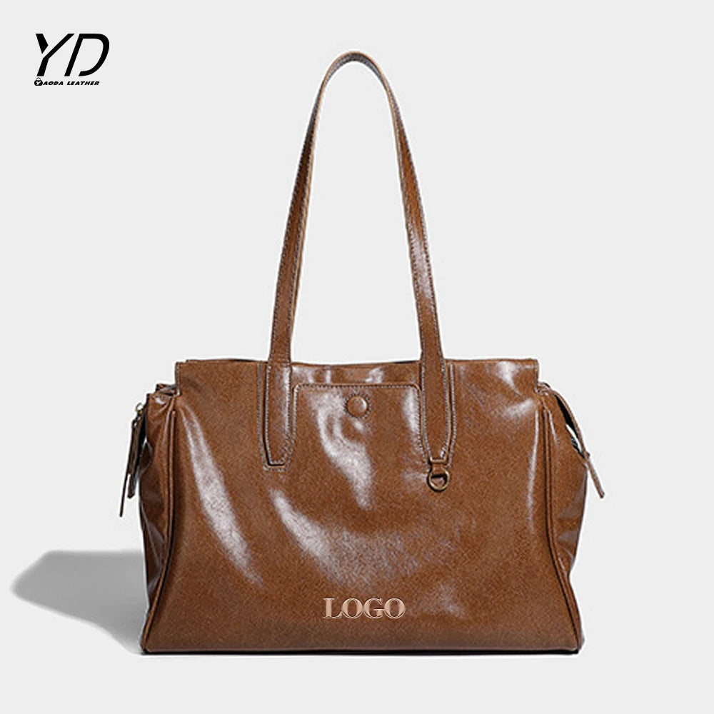 2025 New Fashion Simple Casual Large Capacity PU Lady Shoulder Tote Bag Support Customized Logos