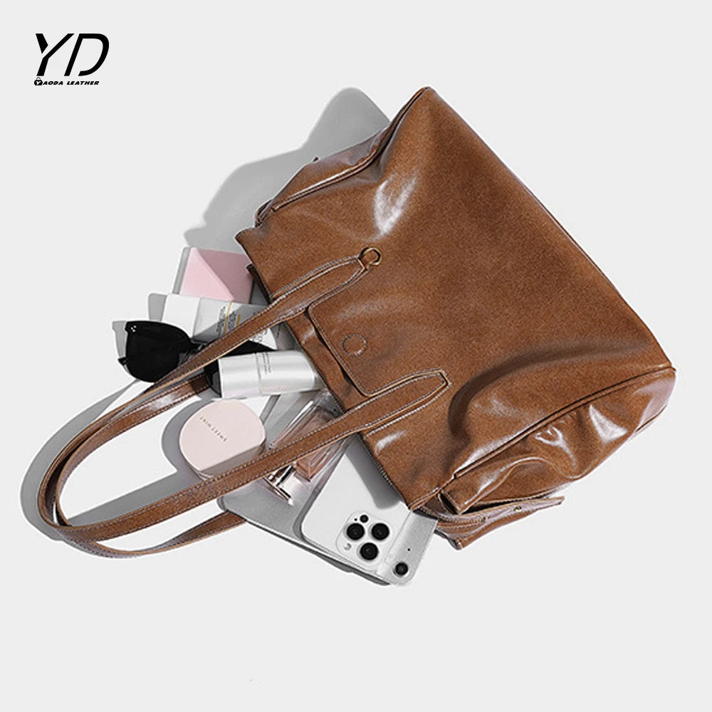 2025 New Fashion Simple Casual Large Capacity PU Lady Shoulder Tote Bag Support Customized Logos