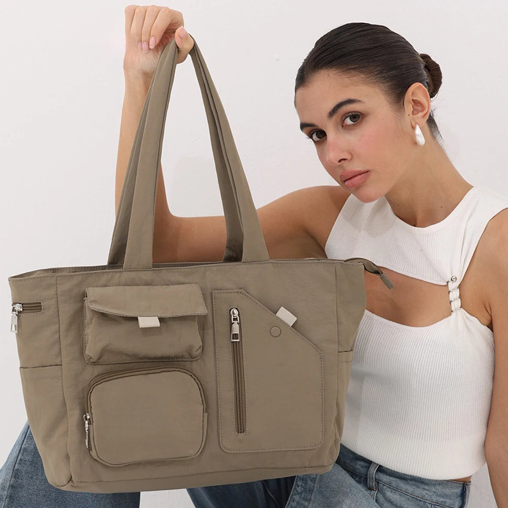 2025 New Multi Pockets Waterproof Shoulder Bag Simple Large Capacity Handbag Crossbody Tote Bag