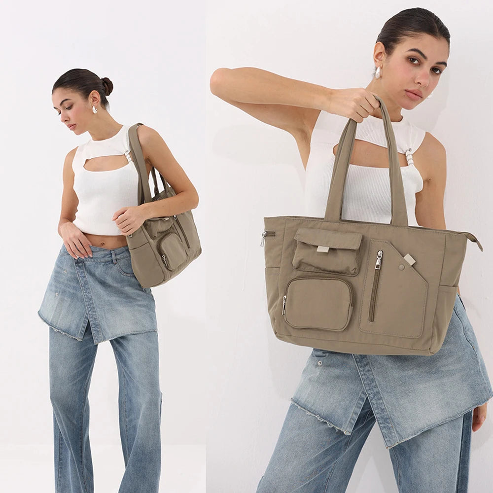 2025 New Multi Pockets Waterproof Shoulder Bag Simple Large Capacity Handbag Crossbody Tote Bag