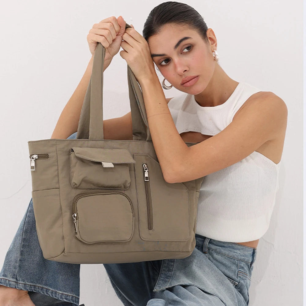 2025 New Multi Pockets Waterproof Shoulder Bag Simple Large Capacity Handbag Crossbody Tote Bag