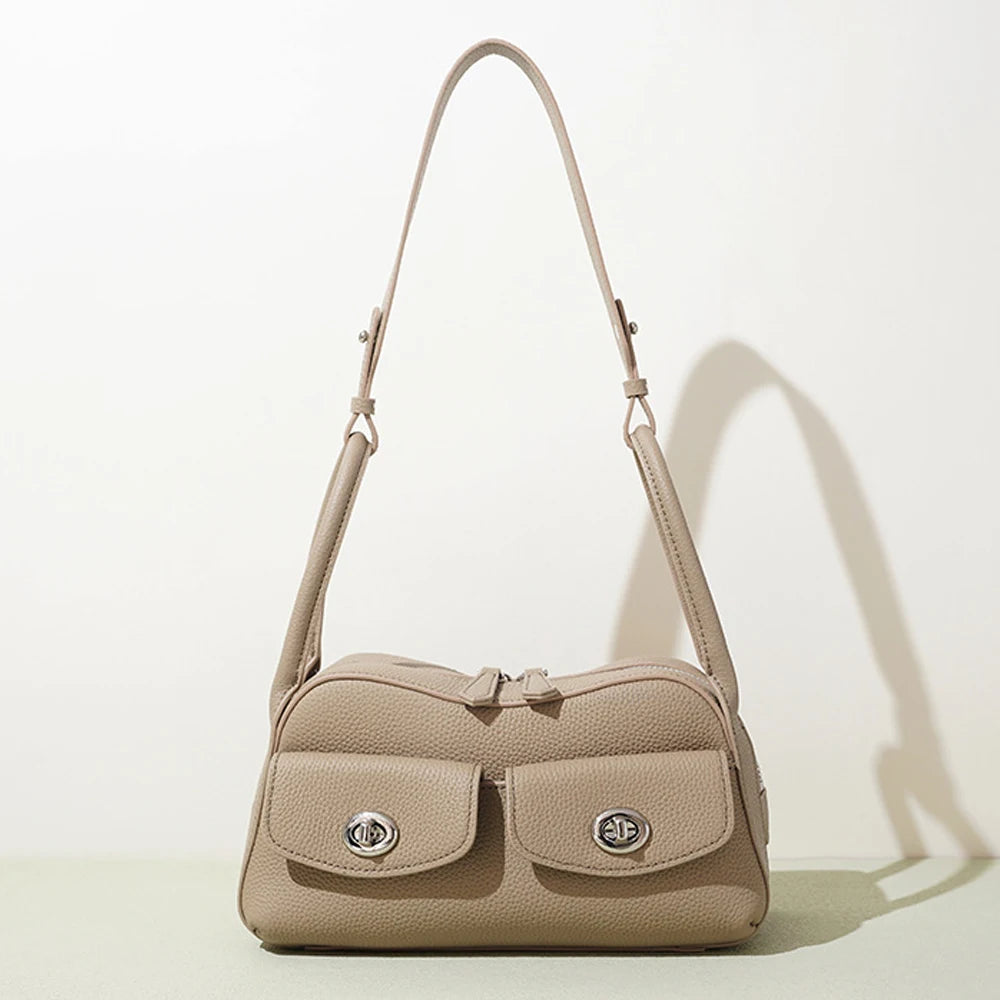 2025 New Niche Design Women's Shoulder Bag High-End Genuine Leather Handbag Polyester Lining Versatile Crossbody Bag