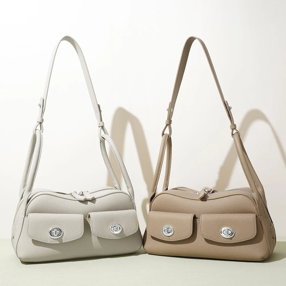 2025 New Niche Design Women's Shoulder Bag High-End Genuine Leather Handbag Polyester Lining Versatile Crossbody Bag