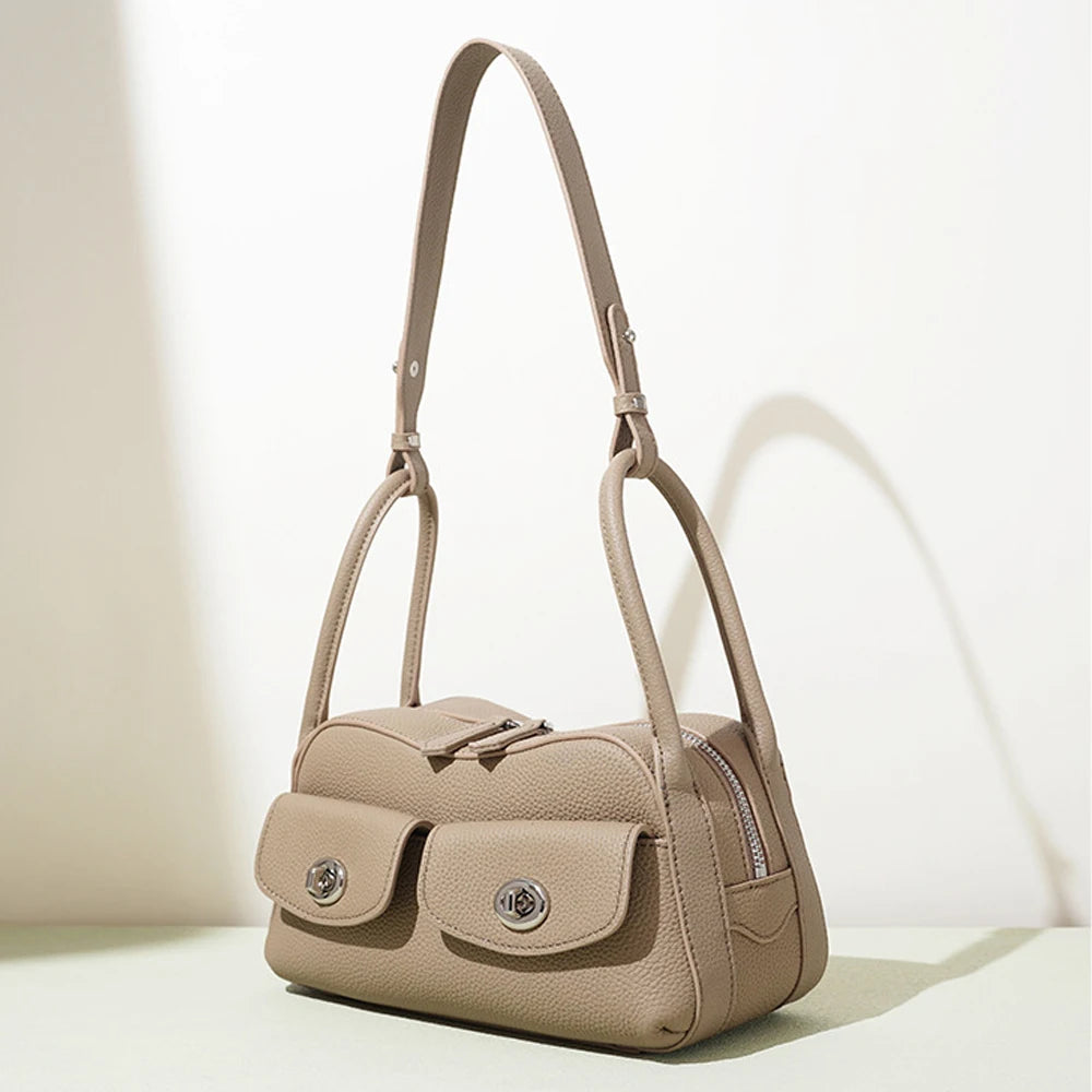 2025 New Niche Design Women's Shoulder Bag High-End Genuine Leather Handbag Polyester Lining Versatile Crossbody Bag
