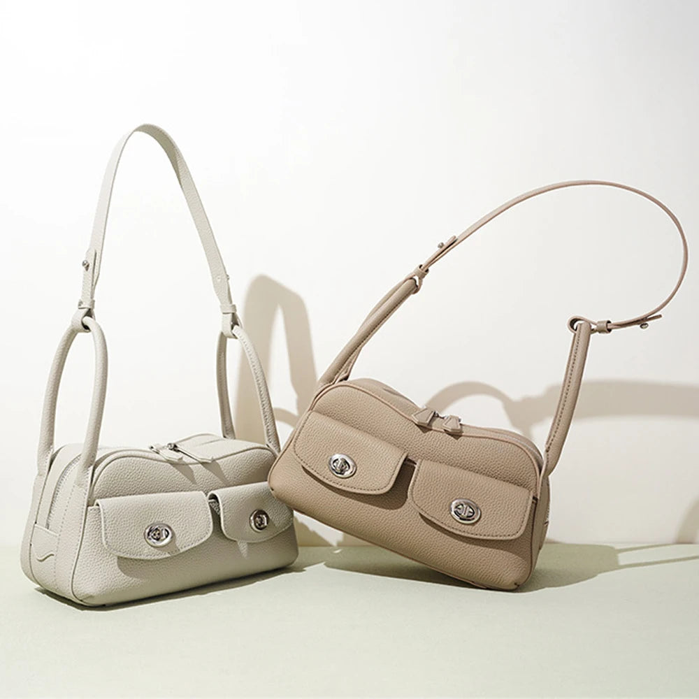 2025 New Niche Design Women's Shoulder Bag High-End Genuine Leather Handbag Polyester Lining Versatile Crossbody Bag