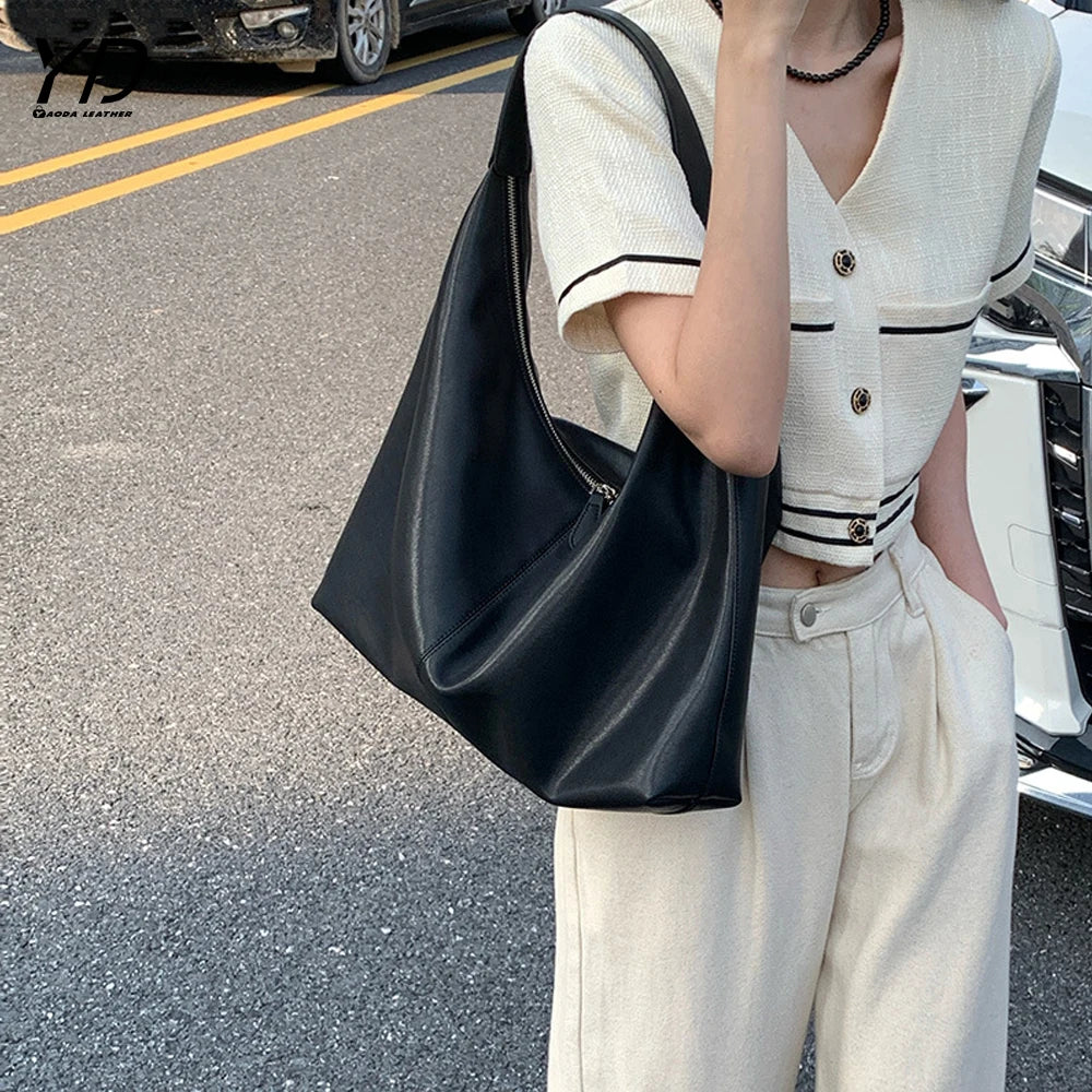 2025 New Soft Cowhide Women's Large Capacity Leather Shoulder Bag