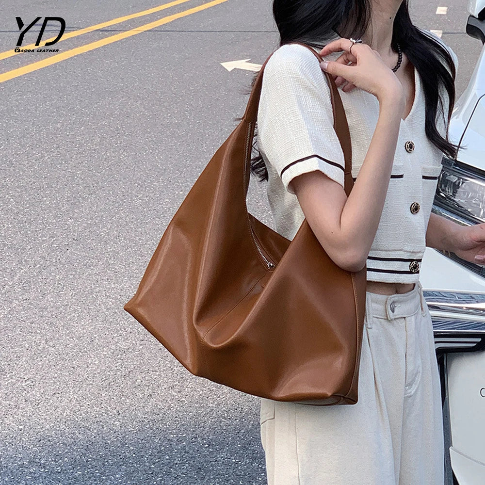 2025 New Soft Cowhide Women's Large Capacity Leather Shoulder Bag