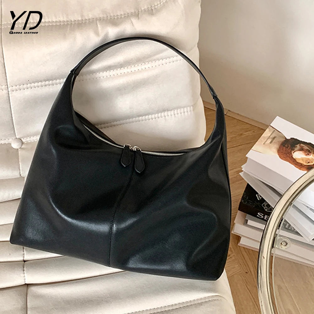 2025 New Soft Cowhide Women's Large Capacity Leather Shoulder Bag