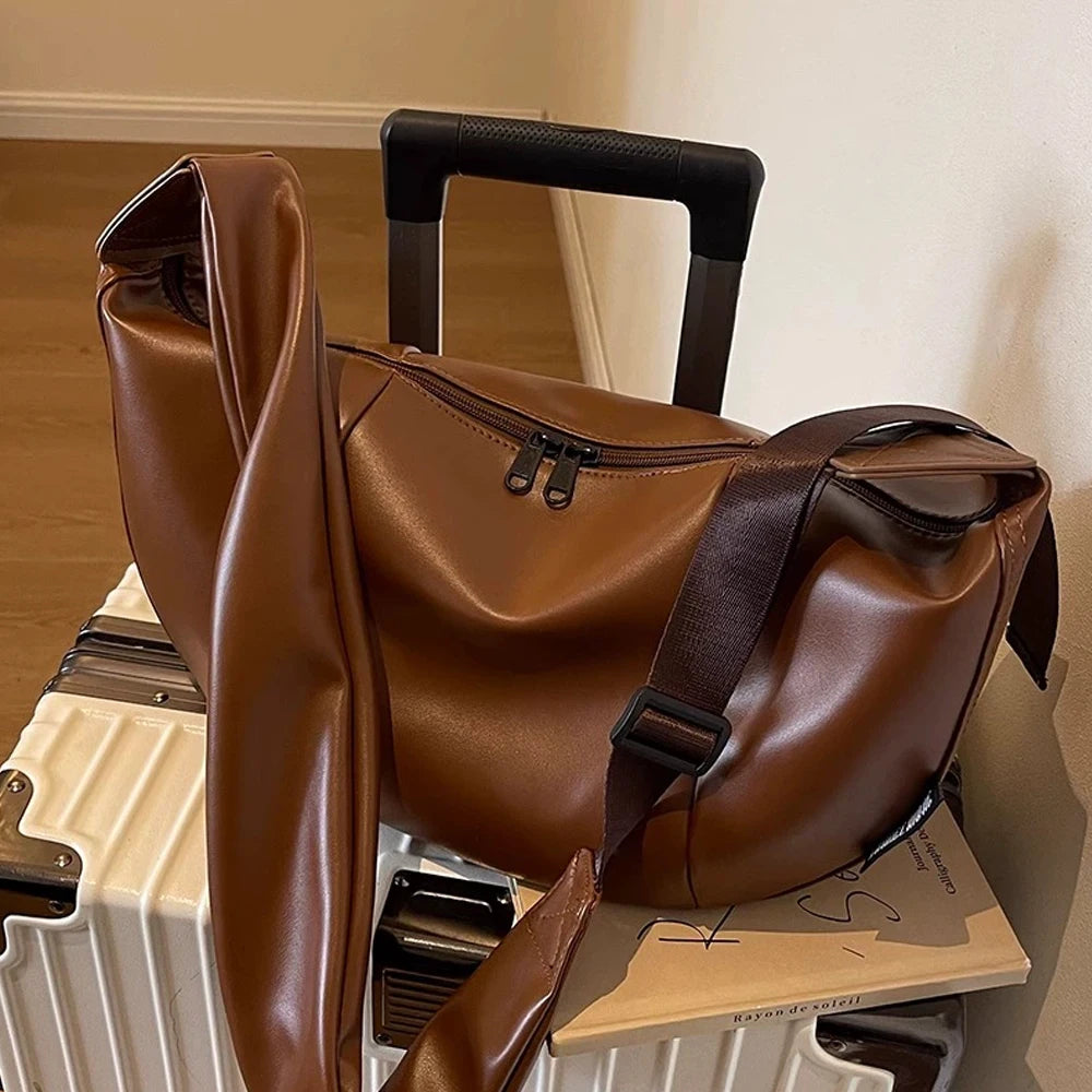2025 New Trendy Casual Women's Armpit Bag Dumpling Zipper PU Leather and Textile Crossbody Bag