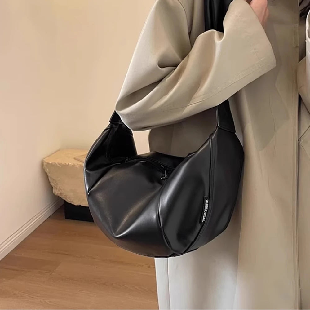 2025 New Trendy Casual Women's Armpit Bag Dumpling Zipper PU Leather and Textile Crossbody Bag