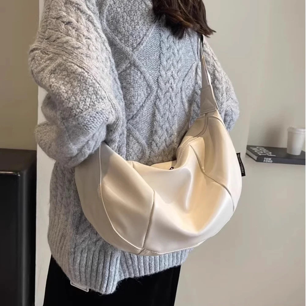 2025 New Trendy Casual Women's Armpit Bag Dumpling Zipper PU Leather and Textile Crossbody Bag