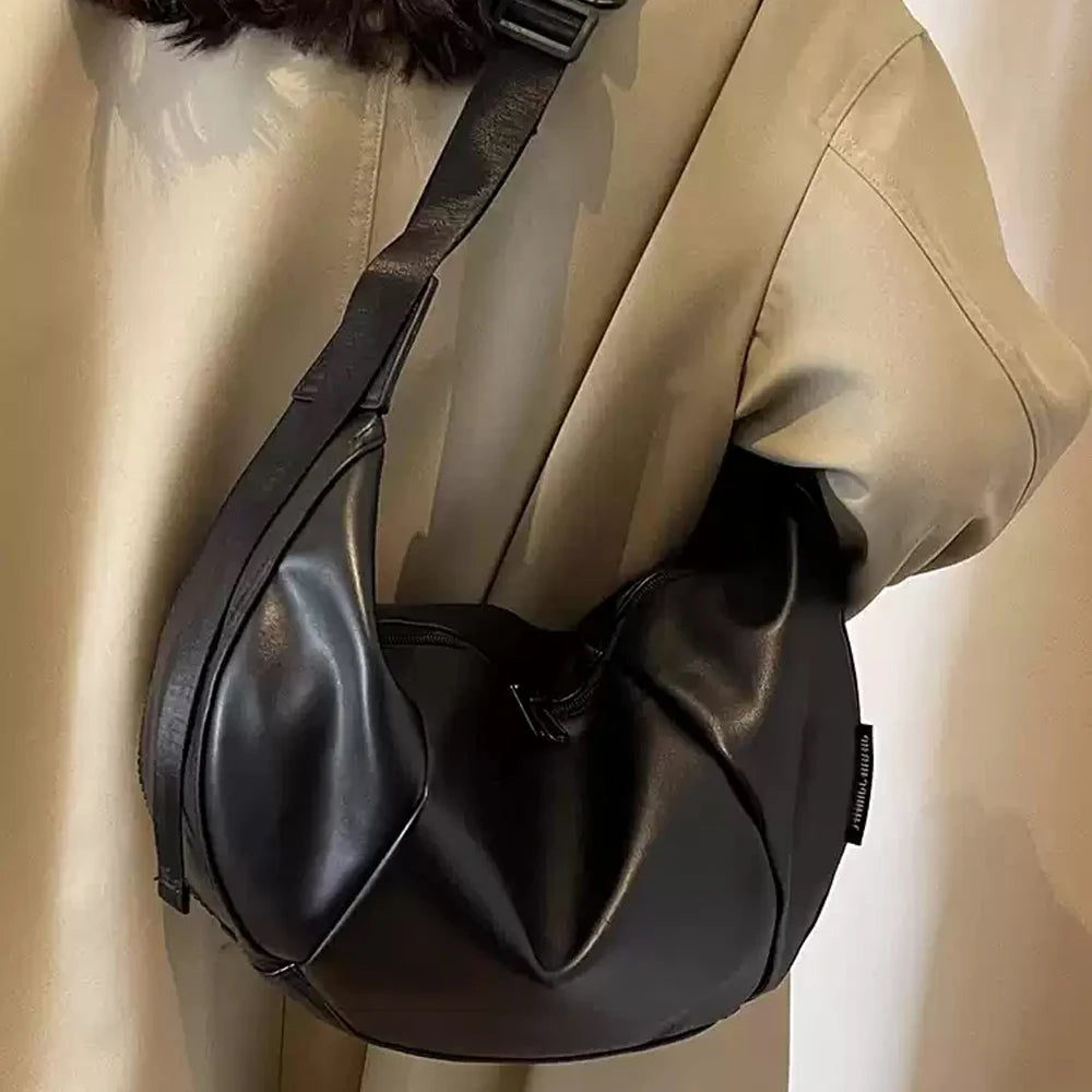2025 New Trendy Casual Women's Armpit Bag Dumpling Zipper PU Leather and Textile Crossbody Bag