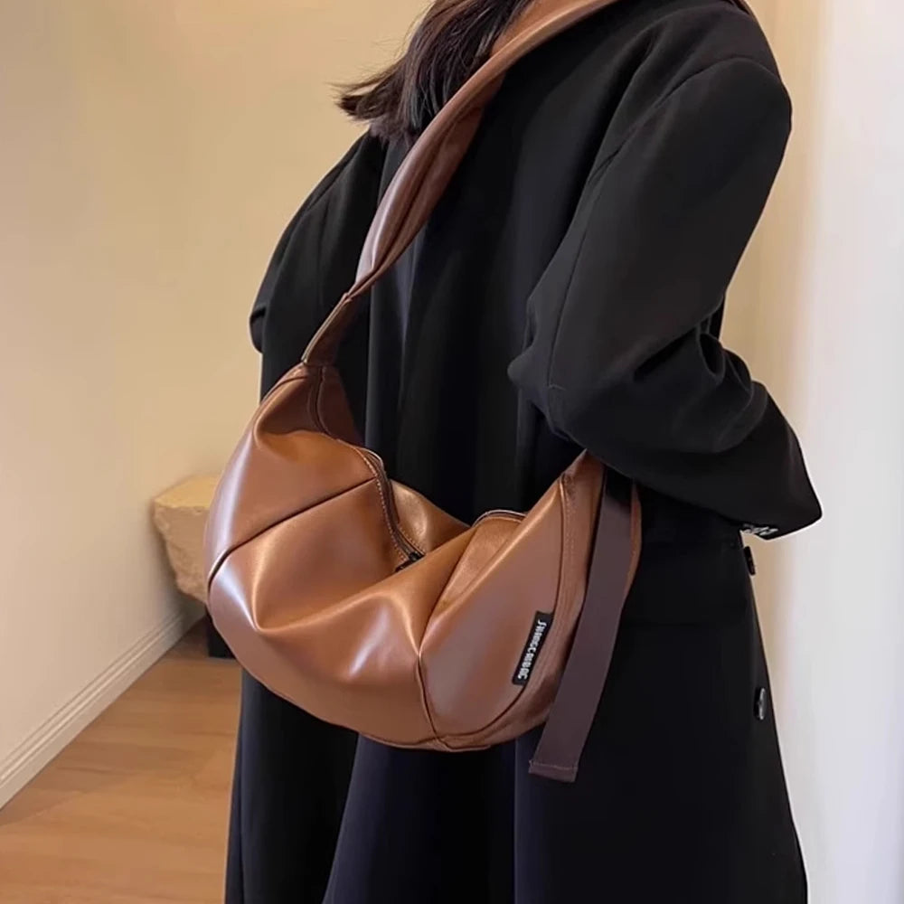 2025 New Trendy Casual Women's Armpit Bag Dumpling Zipper PU Leather and Textile Crossbody Bag