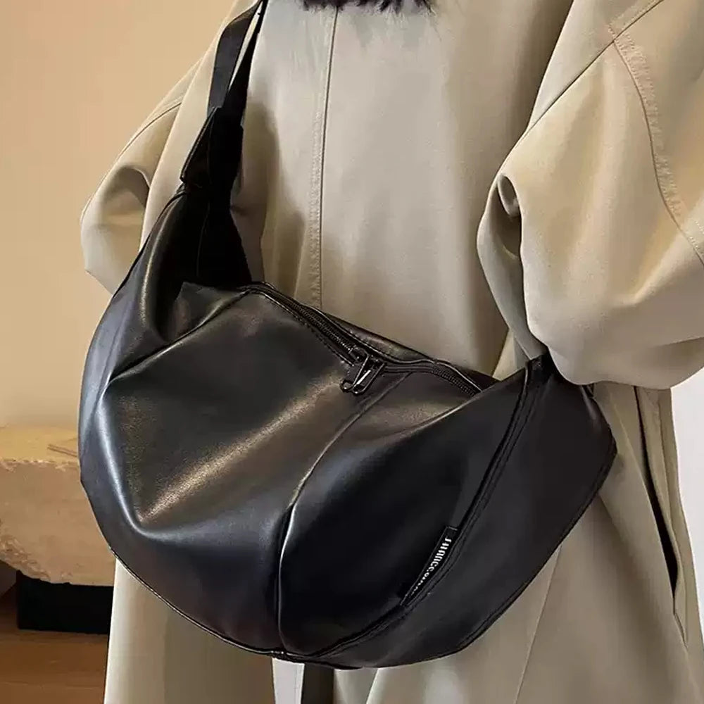 2025 New Trendy Casual Women's Armpit Bag Dumpling Zipper PU Leather and Textile Crossbody Bag