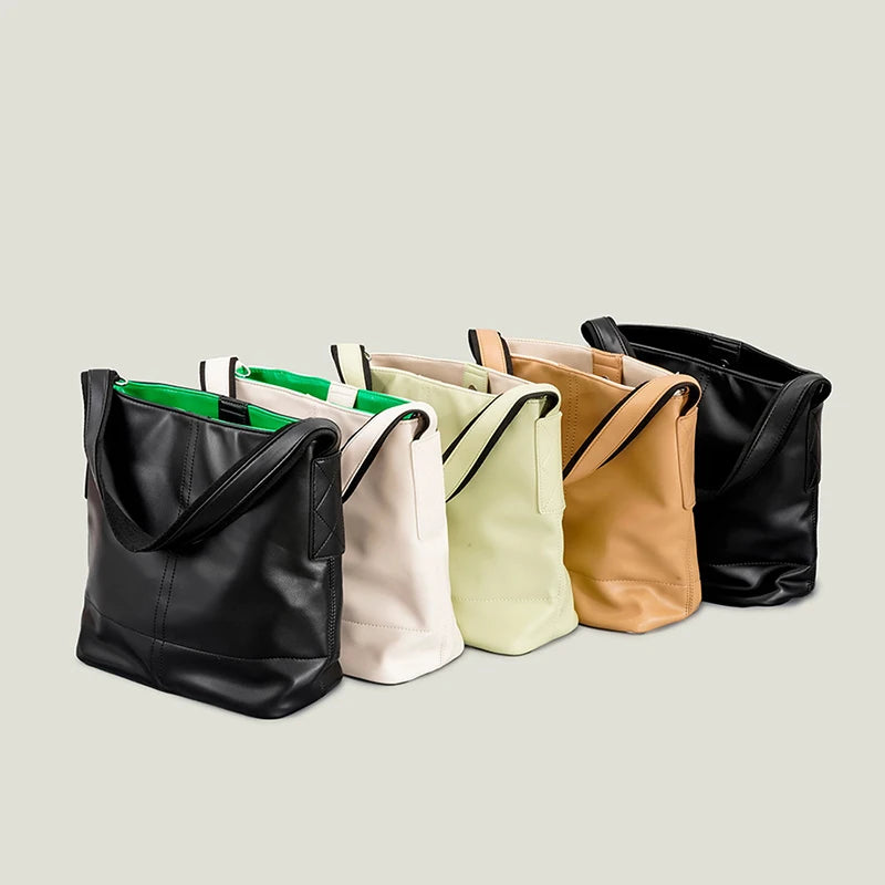 2025 Popular New Black Shoulder Bag Soft Leather Large Capacity Women's Bucket Bag