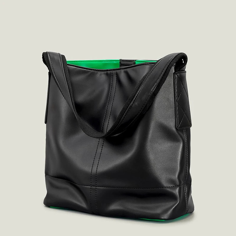 2025 Popular New Black Shoulder Bag Soft Leather Large Capacity Women's Bucket Bag