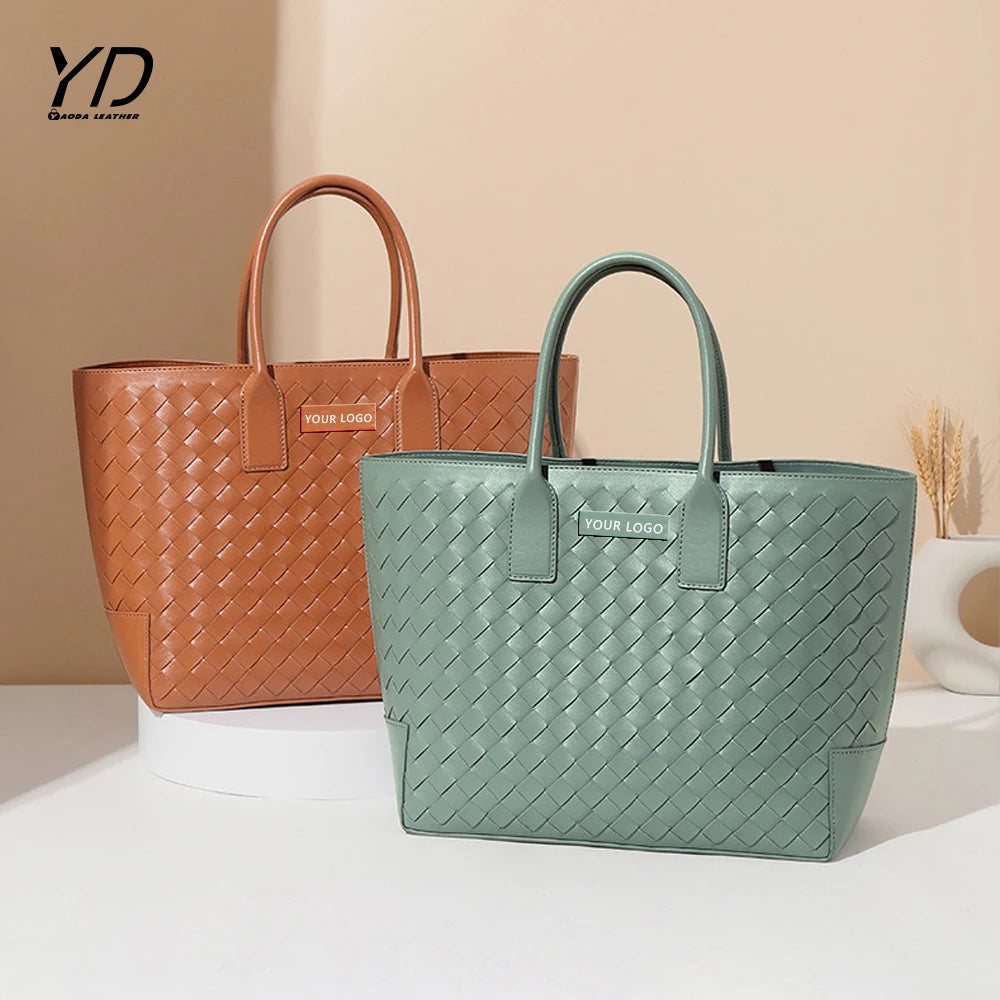 2025 Shoulder Pu Woven Bag Women's Large Capacity Bucket Tote 2 in 1 Set Mother Bag