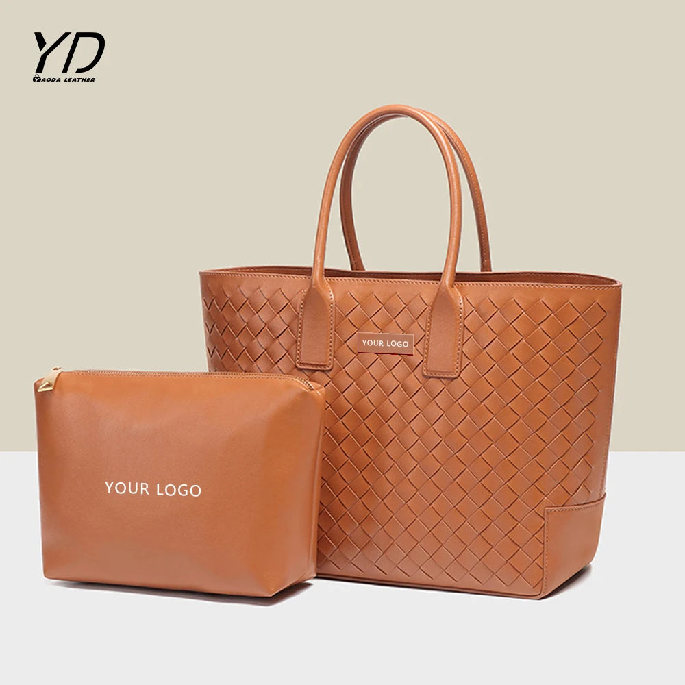 2025 Shoulder Pu Woven Bag Women's Large Capacity Bucket Tote 2 in 1 Set Mother Bag