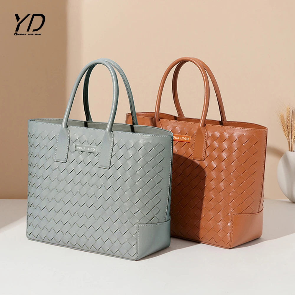 2025 Shoulder Pu Woven Bag Women's Large Capacity Bucket Tote 2 in 1 Set Mother Bag