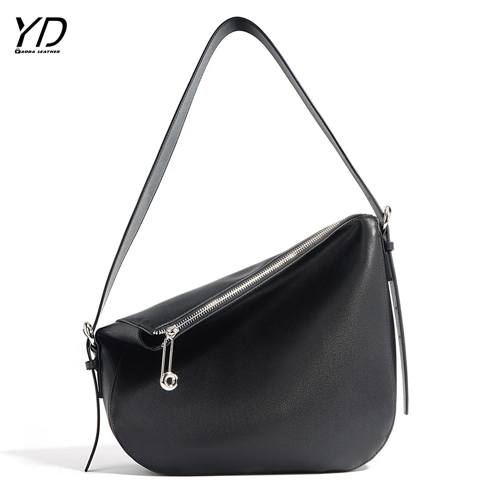 2025 Women's Genuine Leather Casual Shoulder Hobo Bag With Adjustable Length Handle and Small Purse Folded Handbags