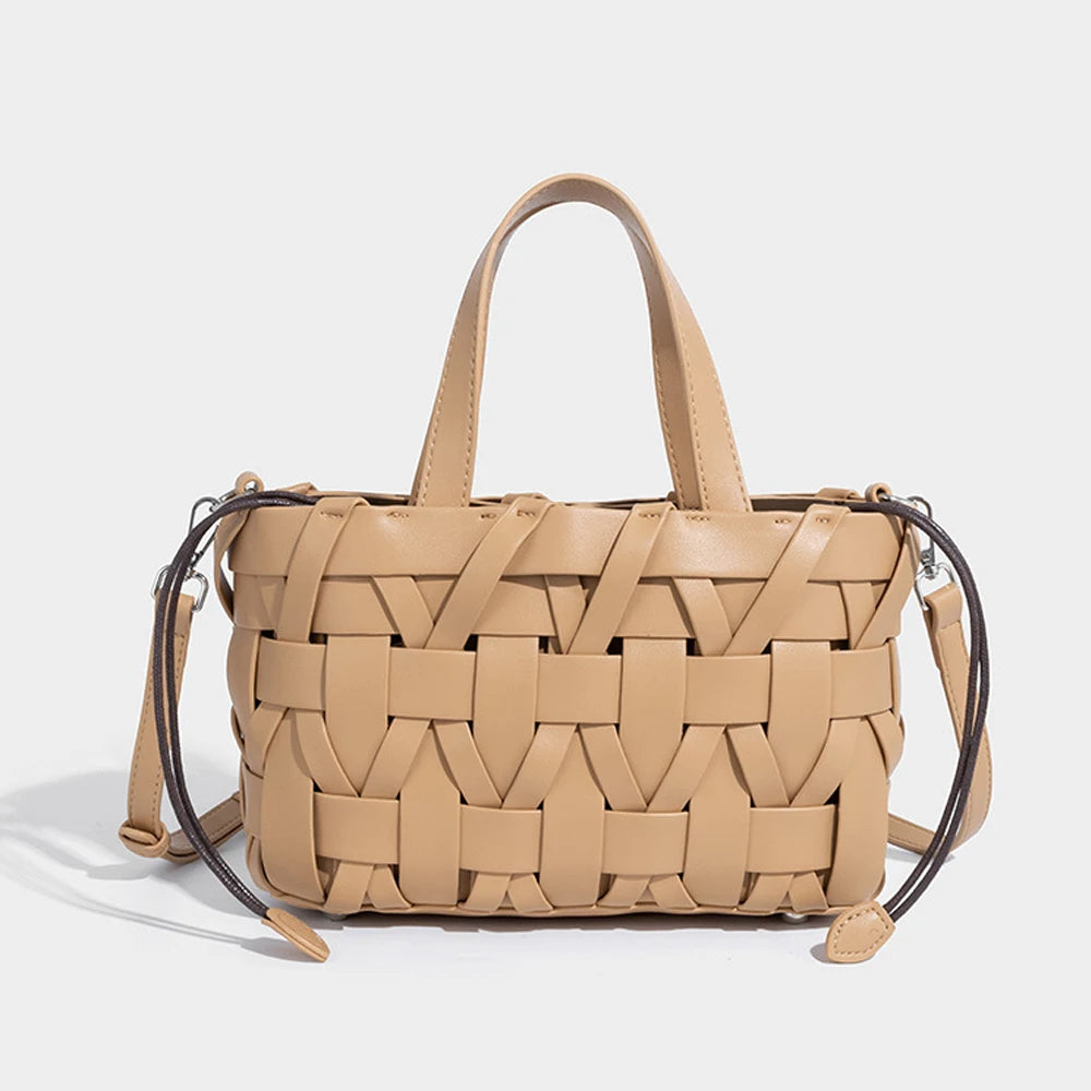 2025 Woven PU Leather Crossbody Bag for Ladies Stylish Fashion Design with Rivet Decoration and Polyester Lining