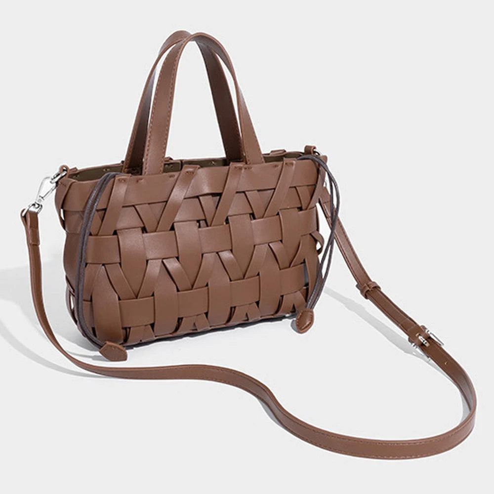 2025 Woven PU Leather Crossbody Bag for Ladies Stylish Fashion Design with Rivet Decoration and Polyester Lining