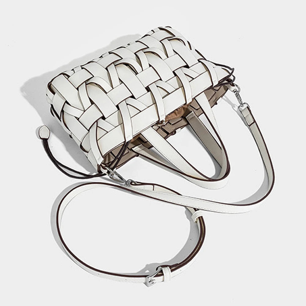 2025 Woven PU Leather Crossbody Bag for Ladies Stylish Fashion Design with Rivet Decoration and Polyester Lining