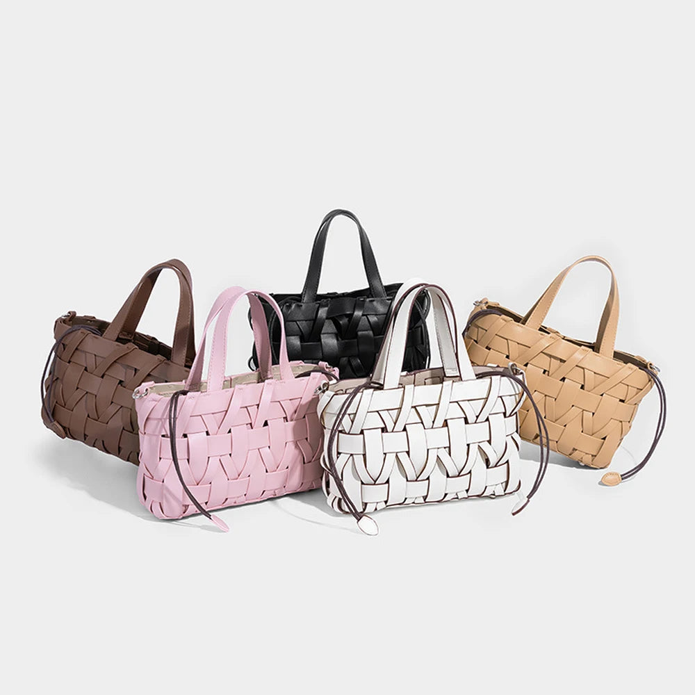 2025 Woven PU Leather Crossbody Bag for Ladies Stylish Fashion Design with Rivet Decoration and Polyester Lining