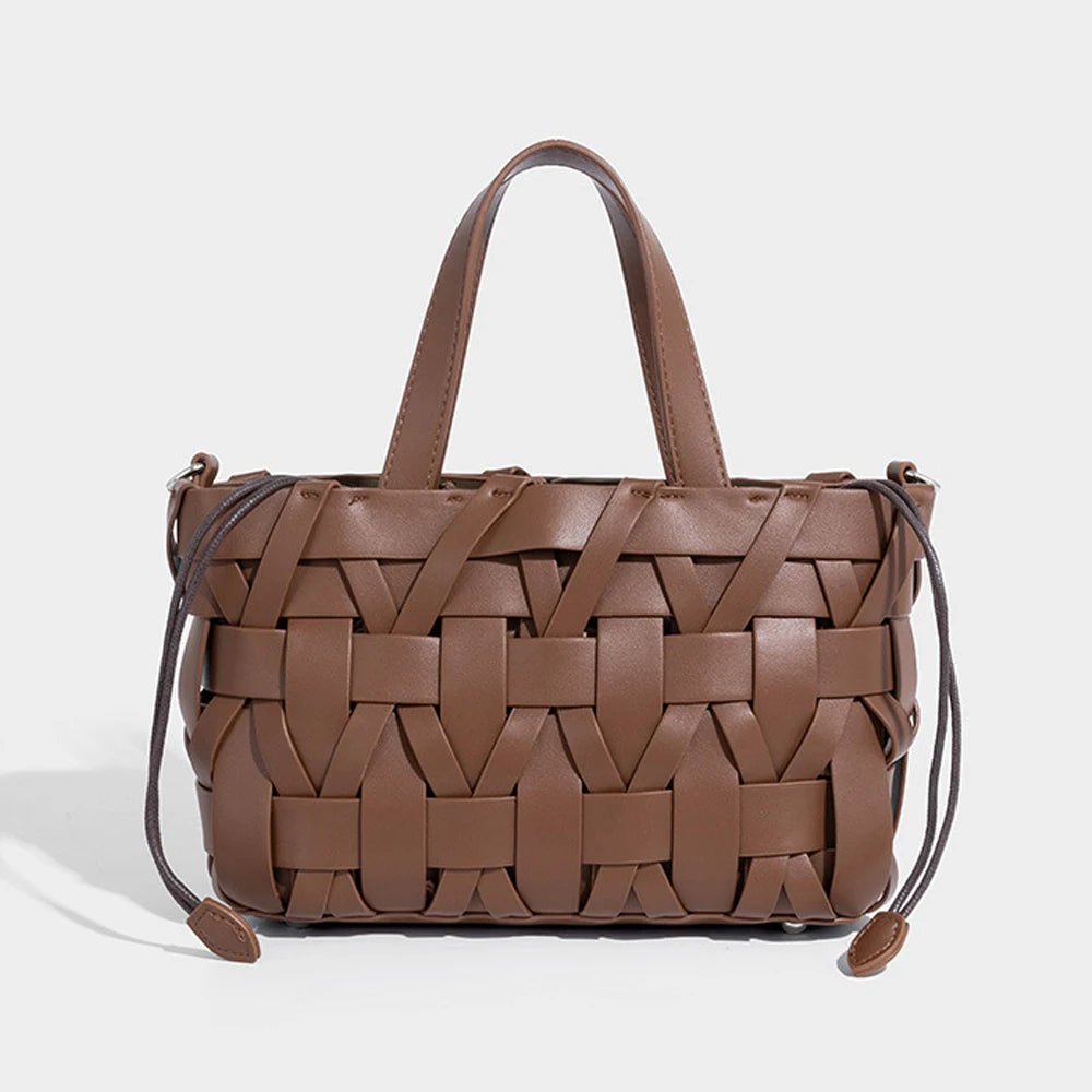 2025 Woven PU Leather Crossbody Bag for Ladies Stylish Fashion Design with Rivet Decoration and Polyester Lining