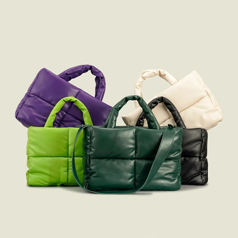 2025 square Plaid Down Handbag Filled With Cotton Women's Bag Plaid Soft Autumn and Winter Handbag