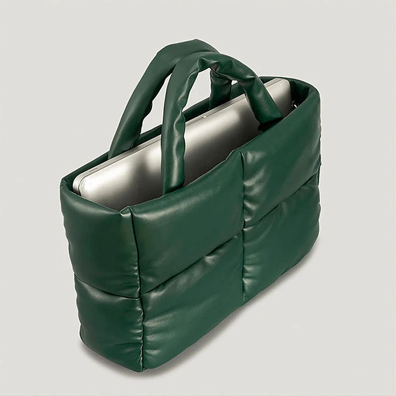 2025 square Plaid Down Handbag Filled With Cotton Women's Bag Plaid Soft Autumn and Winter Handbag