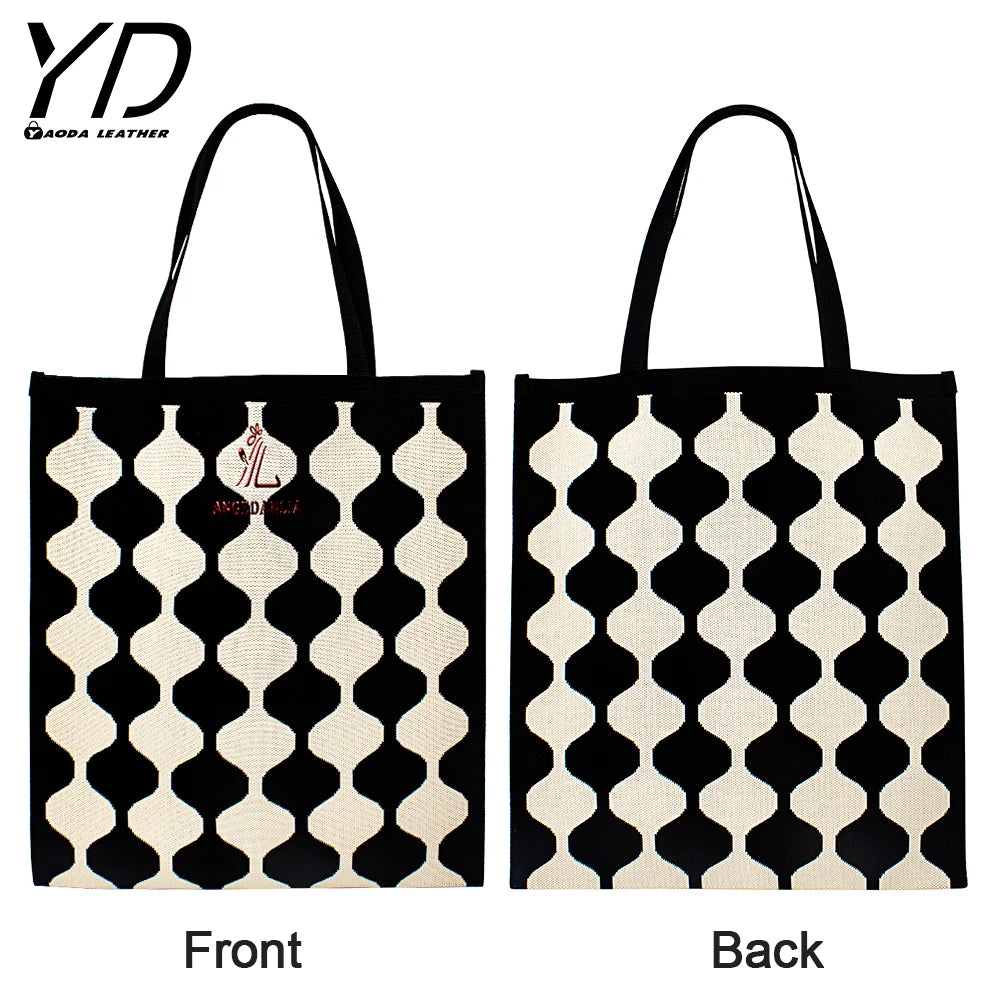 2026 Bohemian Crochet Women Shoulder Bags Granny Square Tote Bag Knitted Handbags Handmade Woven Summer Beach Bag
