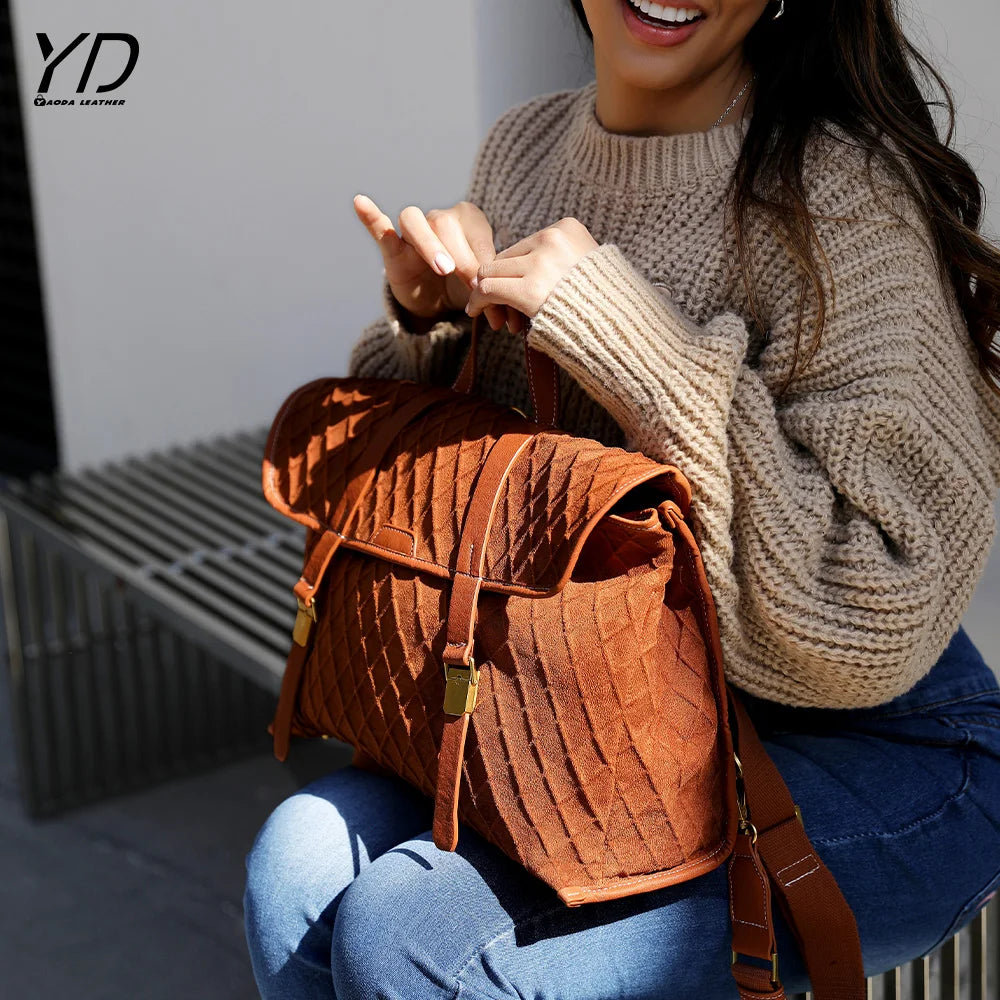 2026 Factory Customize Suede Leather Handbag Custom Outdoor Large Capacity Backpack for Women