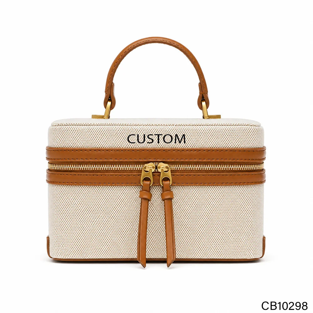 2026 New Color-Blocking Popular Spliced Large-Capacity Box-Shaped Casual Lady Tote Shoulder Strap Zipper Waterproof PU Leather