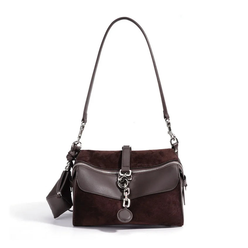 2026 New Design Suede Bags Leisure Fashion Nubuck Cowhide Women's Shoulder Bags Underarm Bags Genuine Leather Ladys Bags