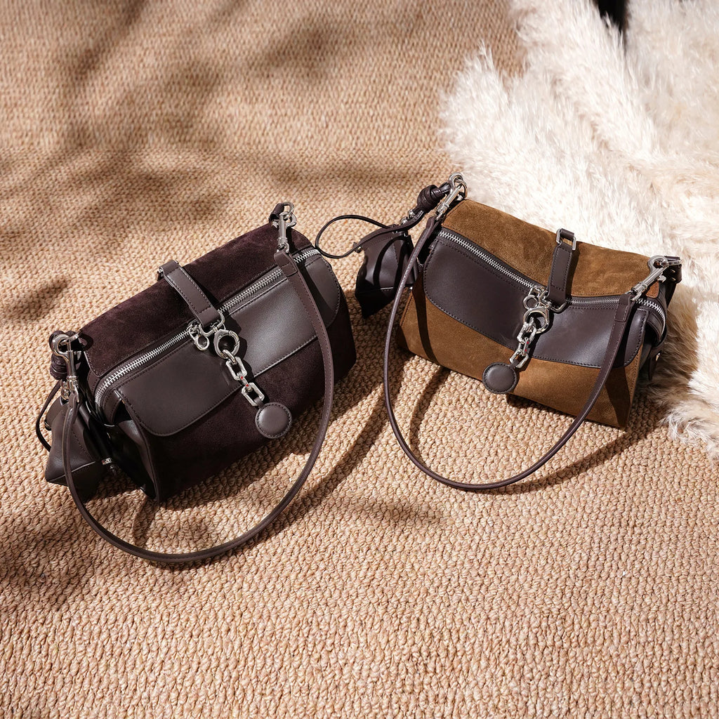 2026 New Design Suede Bags Leisure Fashion Nubuck Cowhide Women's Shoulder Bags Underarm Bags Genuine Leather Ladys Bags