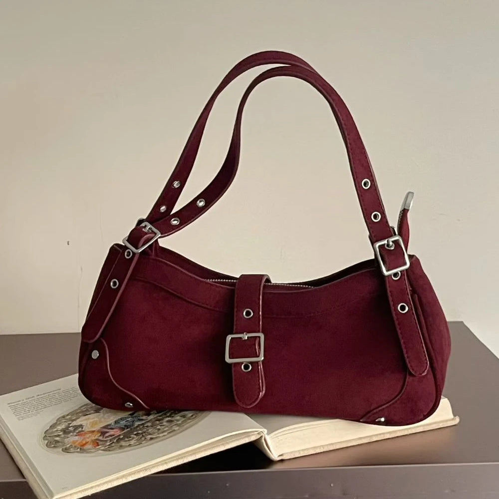 2026 New Fashion Retro Rivet Underarm Bag Suede Faux Fur Shoulder Bag
