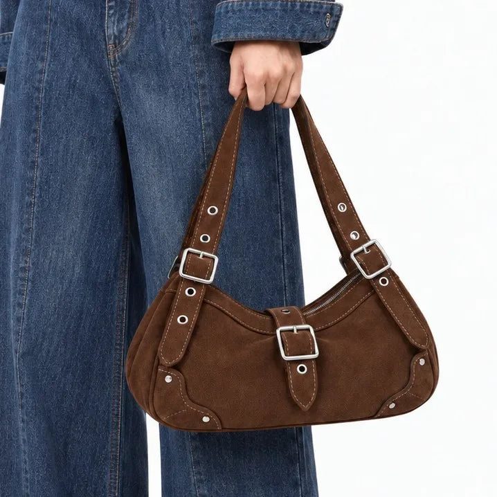 2026 New Fashion Retro Rivet Underarm Bag Suede Faux Fur Shoulder Bag
