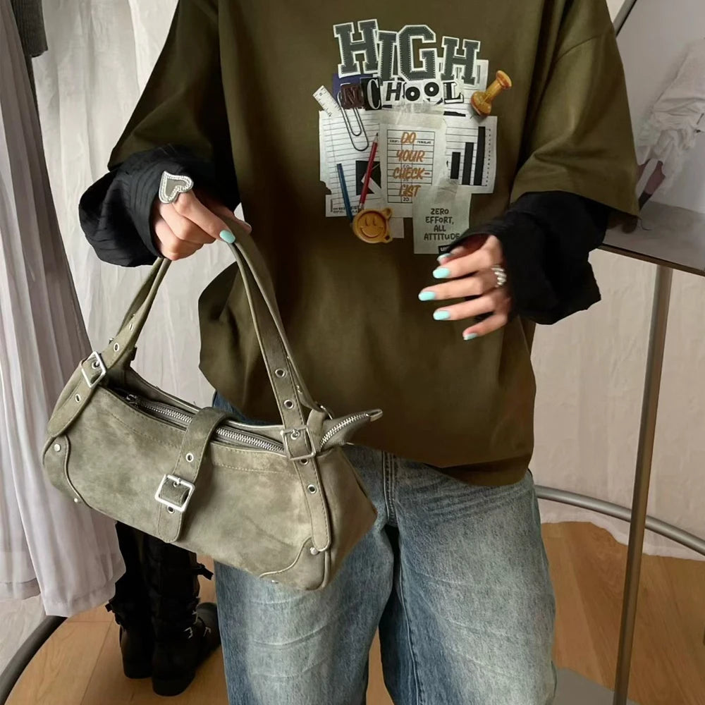 2026 New Fashion Retro Rivet Underarm Bag Suede Faux Fur Shoulder Bag