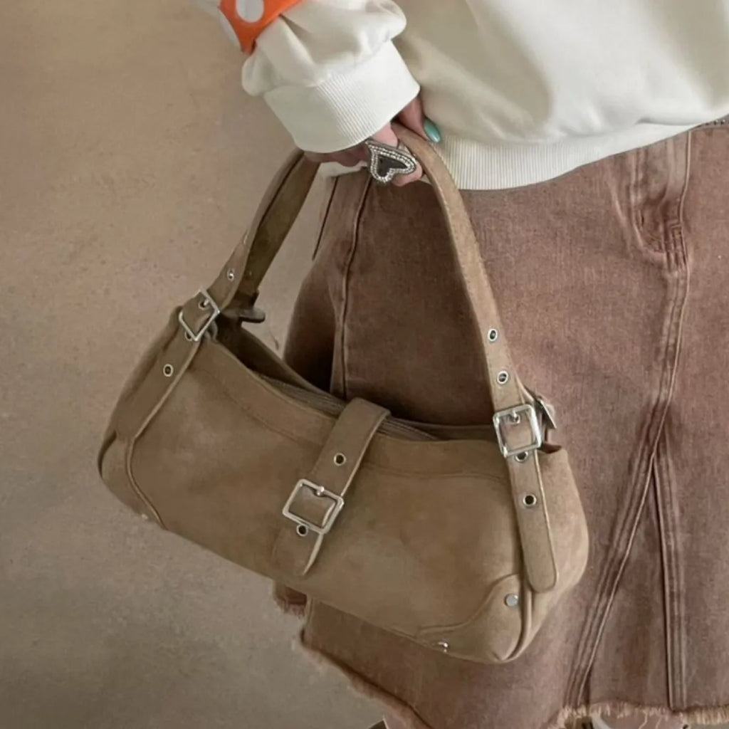 2026 New Fashion Retro Rivet Underarm Bag Suede Faux Fur Shoulder Bag