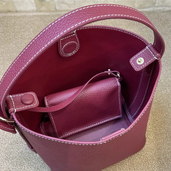 2026 New Genuine Leather Bucket Bags for Women Casual Fashion High Quality Suede Cowhide Women's Handbags Shoulder Bags