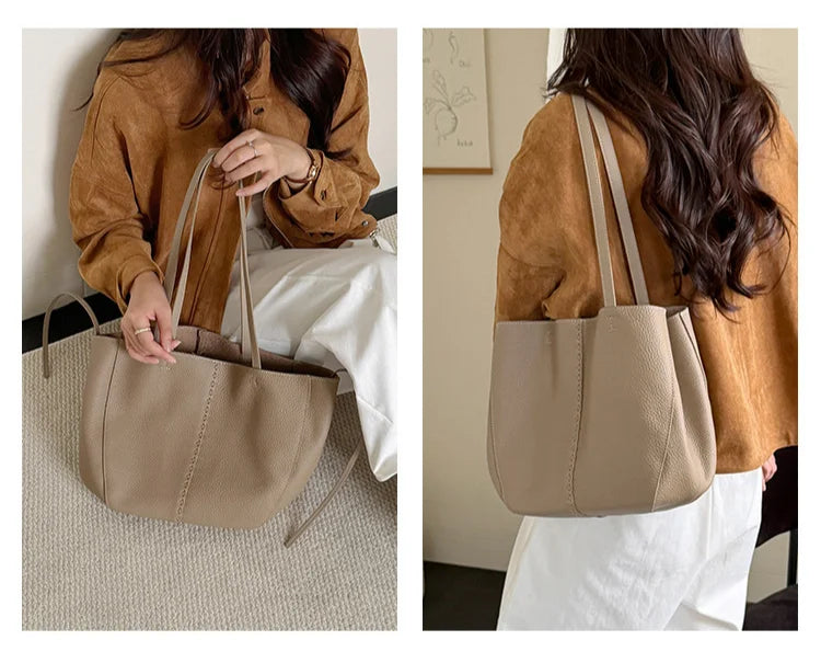 2026 New Genuine Leather Women's Bags Casual Fashion High Quality Cowhide Ladies Shoulder Bags Tote Bags