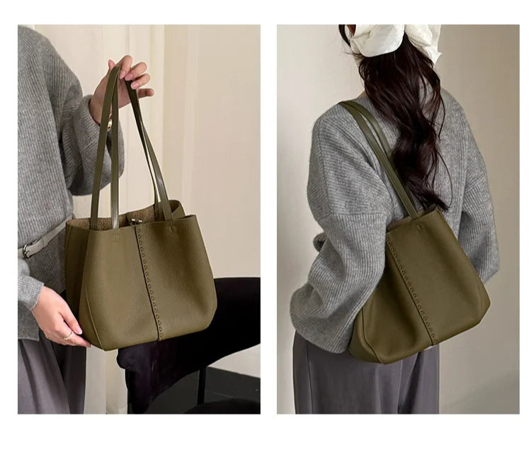 2026 New Genuine Leather Women's Bags Casual Fashion High Quality Cowhide Ladies Shoulder Bags Tote Bags